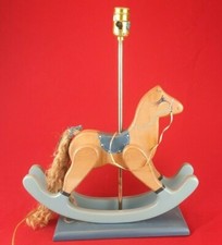 Vintage Rocking Horse Wooden Lamp - Handcrafted and Painted - No Shade