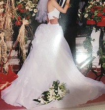 David's Bridal Wedding Gown, White, Halter, Beaded Bodice, Size S