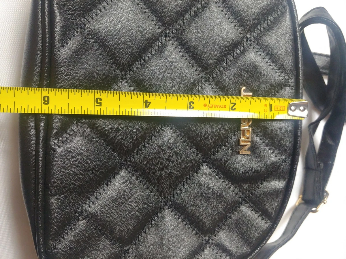 JINGPIN Handbag SATCHEL Bag PURSE QUILTED CHAIN BLACK VINYL PATENT 3 pockets zip