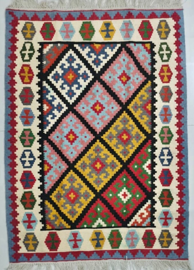 Tapis persan fait main anti-glisse | Kilim en laine résistant pour entrée 150x100