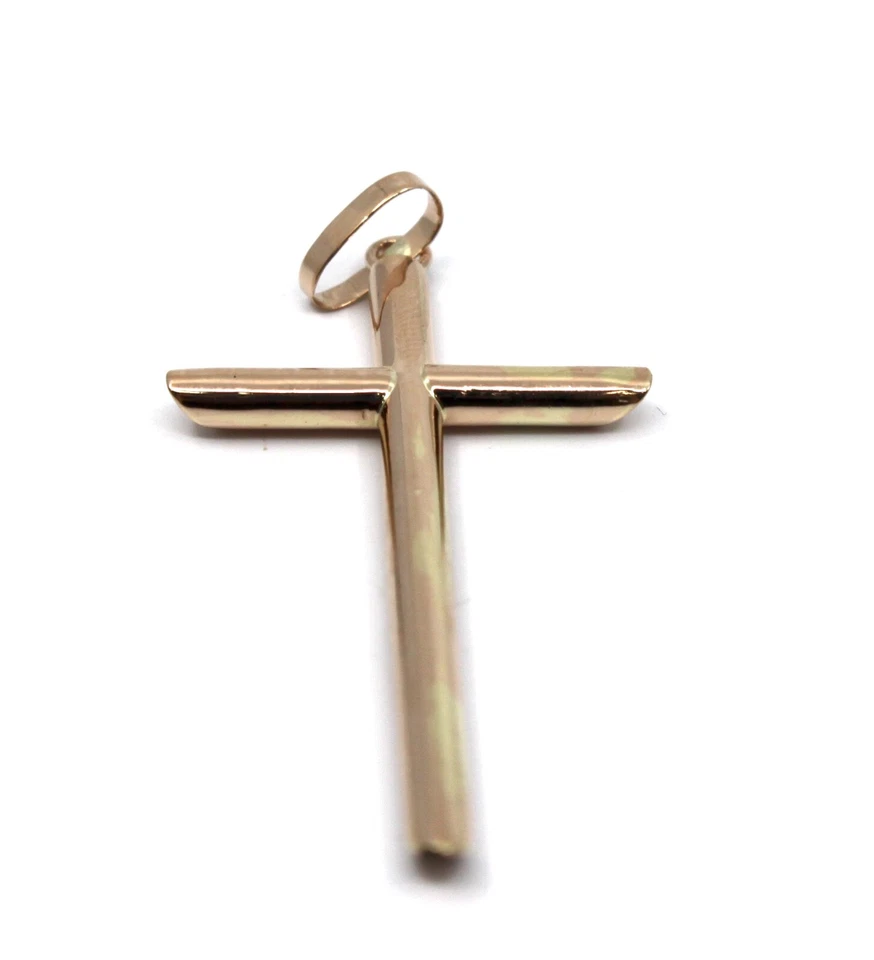 Colgante religioso cruz redondeada lisa de oro amarillo macizo de 14 quilates de 2,25" X 1" pulgadas Foto 3 de 4