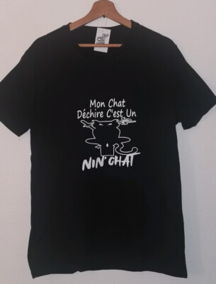 Schwarzes T-Shirt Meine Katze reißt es ist ein Ninja Katzenminze Lustiger Humor Größe XL 