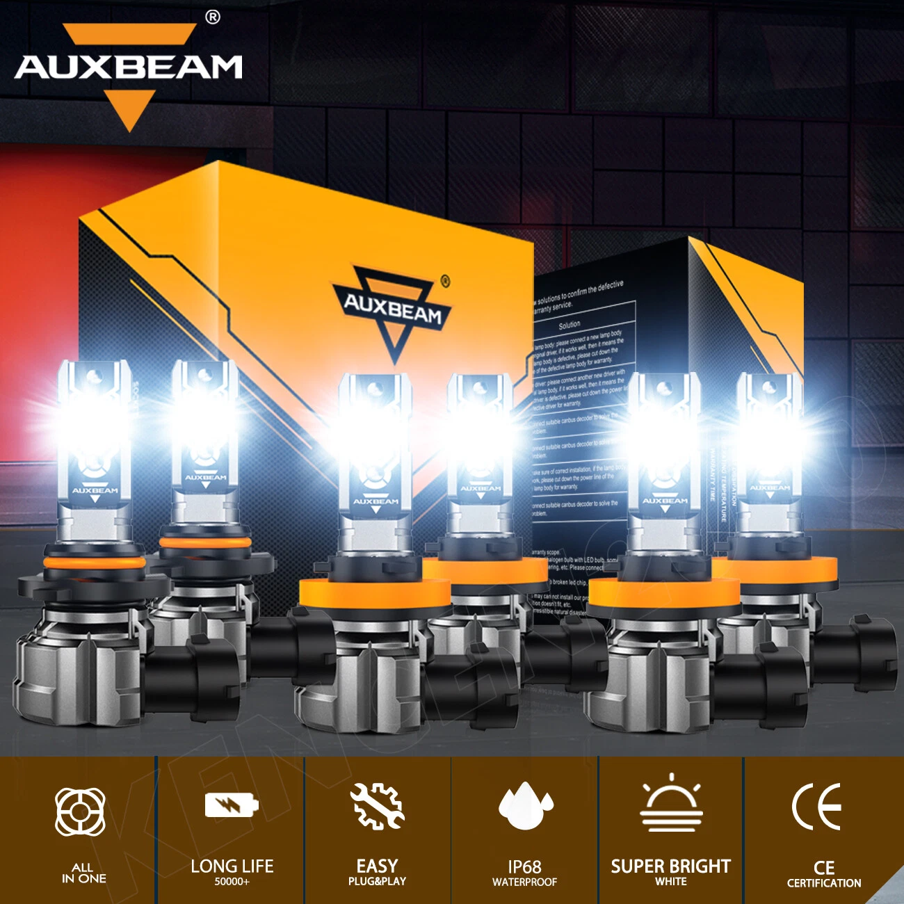 6x AUXBEAM LED Headlight High Low Beam Fog Light White For Honda Civic 2016-2024