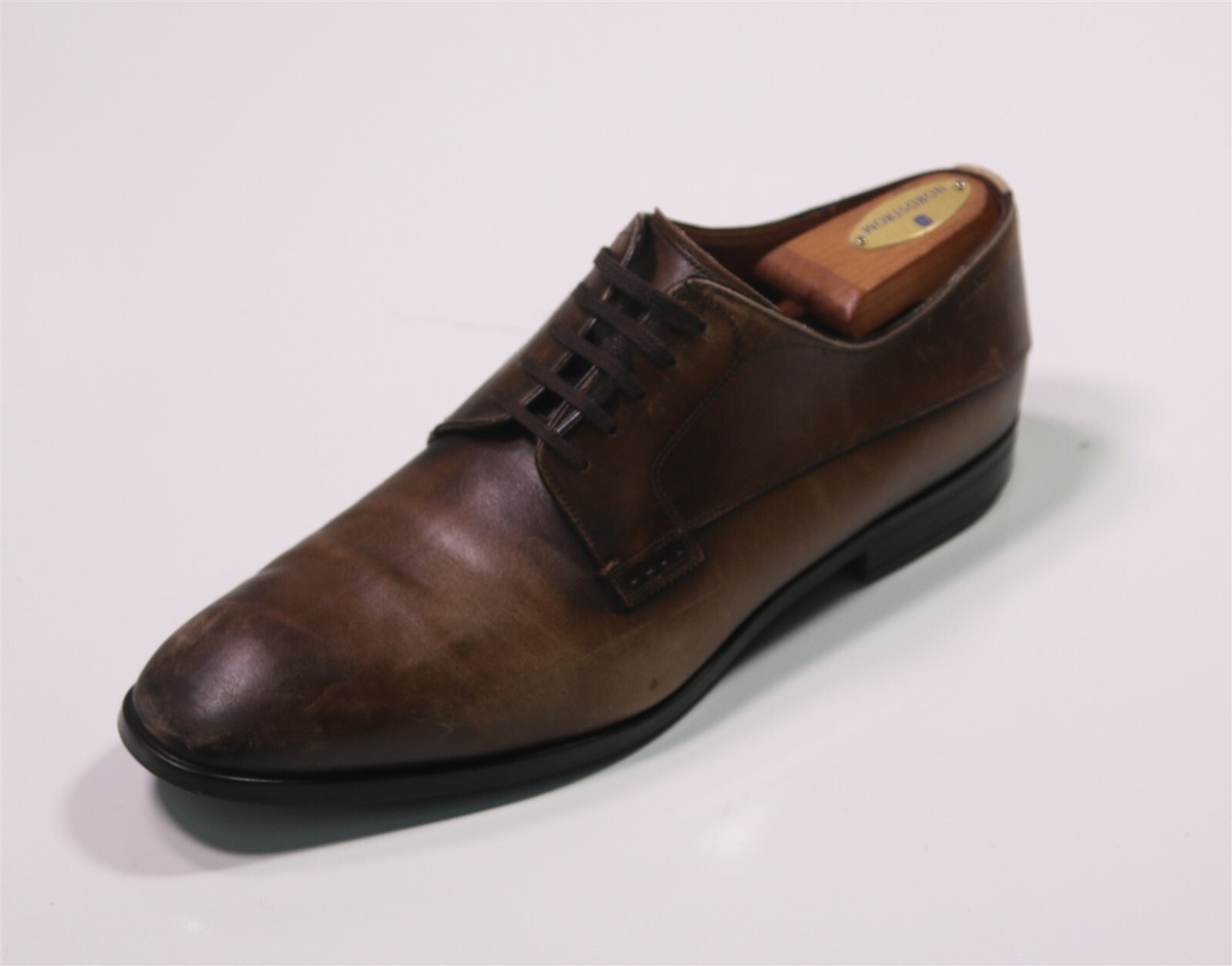 Bally Lantel Men's Brown Patina Plain Toe Oxford Leather Dress Shoes US D