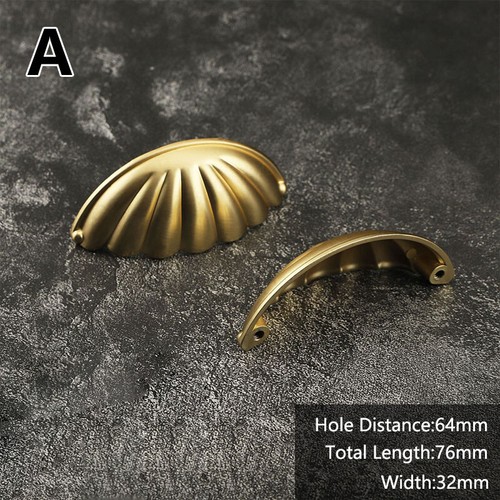 Shell Cup Handles Antique Brass Half Moon Vintage Cupboard Drawer Pulls Door - Picture 14 of 21