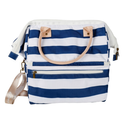 Good Vibes Hamptons Stripe 40cm Insulated Picnic Cooler Bag Storage  Navy/White UK