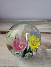 Art Glass Hand BlownControlled Bubbles Floral Paperweight Vintage