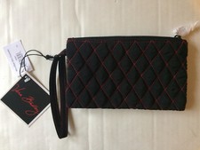 Vera Bradley Microfiber Slim Cosmetic Bag Black With Red Stitching 7x4.5