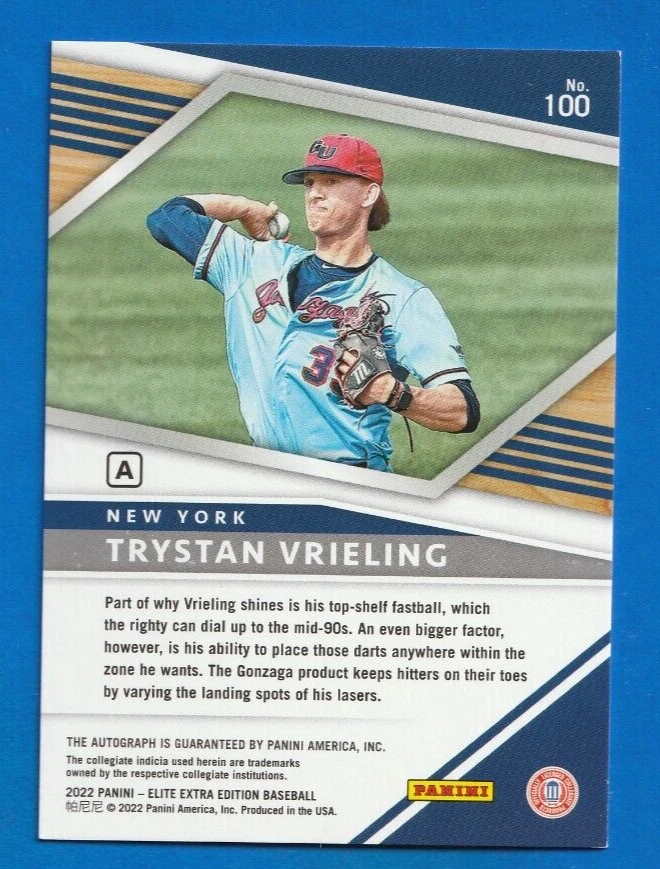 2022 Elite Extra Edition TRYSTAN VRIELING AUTO ROOKIE PRIME NUMBERS /200 YANKEES - Image 2 of 2