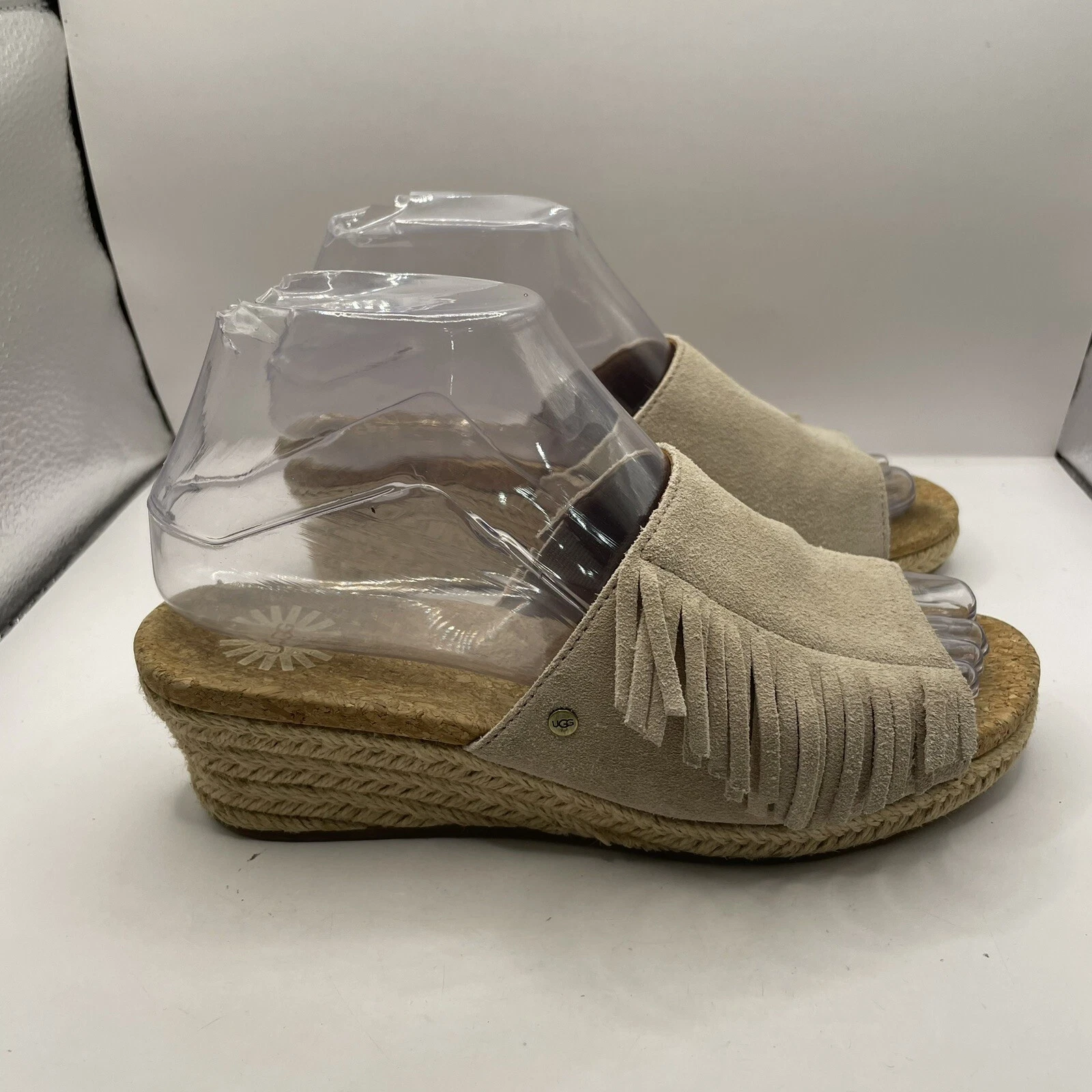 Zeppe UGG donna danesi scamosciati frange zeppa beige scamosciate frange taglia 6 F10