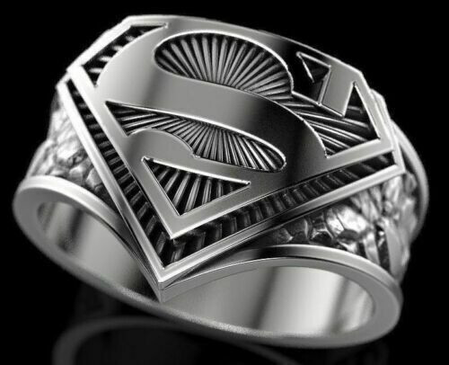 New Fashion Men's Biker Special Superman Ring In 935 Argentium Silver - Picture 4 of 8