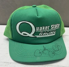 Vintage Quaker State Racing Truckers Snap Back Hat Mesh Green Signed Ricky Rudd