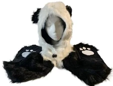 New Panda Pattern Hat Scarf Gloves Mittens Hoodie 3-in-1 with Paws Ears
