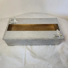 Vintage Tissue Box Cover Holder Silvertone Hollywood Regency Butterflies Metal 