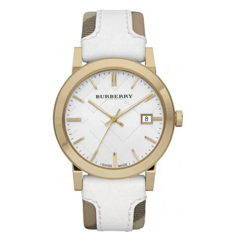 BURBERRY BU9110 THE CITY GOLD & WHITE TONE LEATHER STRAP WOMEN WATCH - image 4 of 4