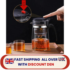 Heat Resistant Clear Glass Teapot Jug With Infuser Coffee Tea Leaf Herbal Pot UK