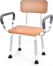 Heavy Duty Shower Chair 400 lb Adjustable Bath Seat with Wooden Back Support