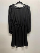 Ann Taylor Women's Sheer Swiss Dot Black Dress Size Medium Dolman Sleeves Mini