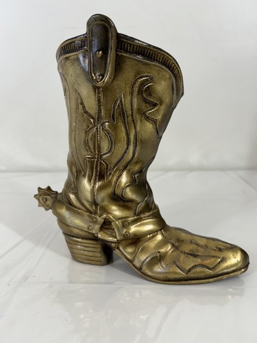 Vintage Brass Cowboy Boot Planter Vase 9" H Western Decor Stamped 7712 SCC B18