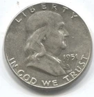 1951- FRANKLIN HALF DOLLAR-90% SILVER- LOT # 323