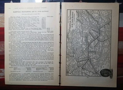 ~1898 Zug Streckenplan + Eisenbahnbericht NASHVILLE CHATTANOOGA & ST LOUIS EISENBAHN 