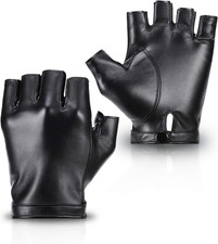 Fingerless PU Leather Gloves for Men Women Cycling Driving Costume Wear Medium