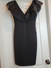 Eliza J Black Organza Ruffle Sleeve Dress Formal Wedding Event Cocktail Sexy- 8