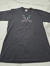 Vintage Jerzees Black Cat Embroidered Unisex T Shirt Size Adult M Made In USA!