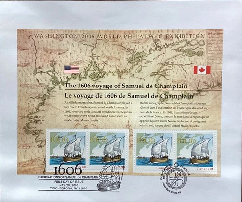 First Day Issue From US and Canada the 1606 Voyage of Samuel de Champlain