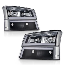 PREENEX Bumper Headlights for 2003-2006 Chevy Silverado 1500 2500 LED DRL Black