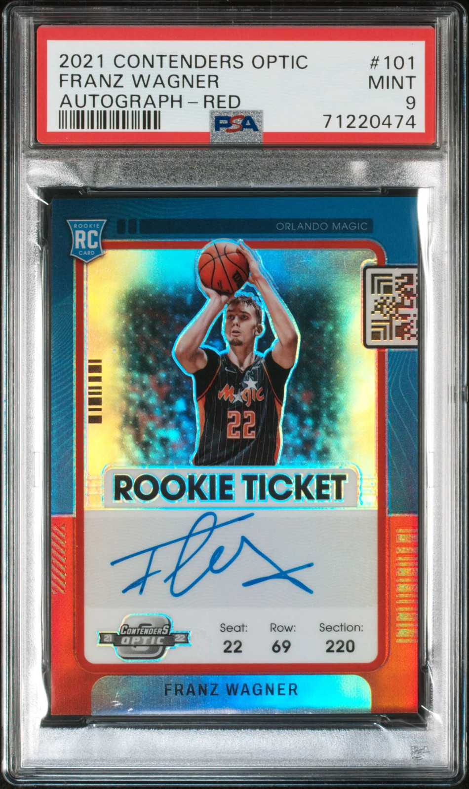 2021 Panini Contenders Optic Franz Wagner #101 Autograph Red 36/99 PSA 9