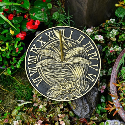 Cast Iron Dragonfly Sundial, 10 Inch Dia Vintage Sun Dial Dragonfly & Lotus D... - 第 7/7 張圖片