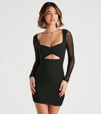 Windsor Set The Curve Black Mesh Long Sleeve Cutout Mini Dress Size Small