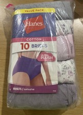 Hanes Women's Breathable Cotton Tagless Briefs - 10 Pack - Size 10 New