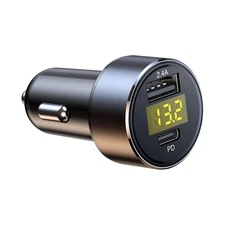 12/24V LED Screen Car Cigarette Lighter 2.4A USB USB-C Type PD Charger Voltmeter