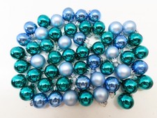 VTG Blown Glass Christmas Bulbs Balls Ornament Blue Teal 54ct Lot 1" Lot D5349