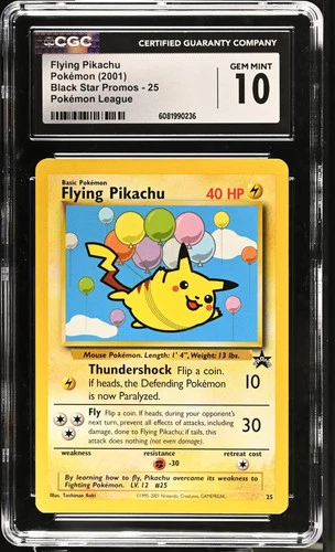 2001 Pokemon Black Star Promos Flying Pikachu Pokémon League CGC 10 #25