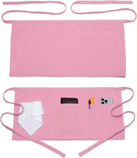 2 Pack Server Apron with 4 Pockets, Waitress Waiter Waist WaterDrop Pink