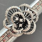 Flower Black Metal CZ Rhinestone Cluster Fancy Cocktail Ring Size 6 Silver Tone — photo 1