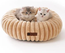 MEWOOFUN Cat Bed, Washable Beds for Indoor Cats, XS (20x20x6), Light Brown 