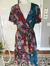 XS Sundance Floral Midi Dress for Work or Dress Up in Copper/Blue