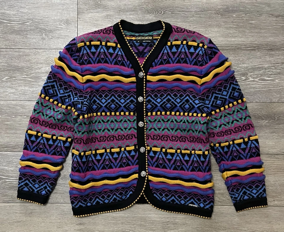Rare Vtg 90’s Geiger Austria Wool Blend Colorful Textured Fair Isle Sweater 38 - Image 2 of 4