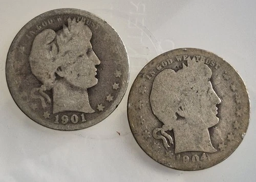 1901 & 1904 Barber Silver Quarters | Philadelphia | AG - Set of 2