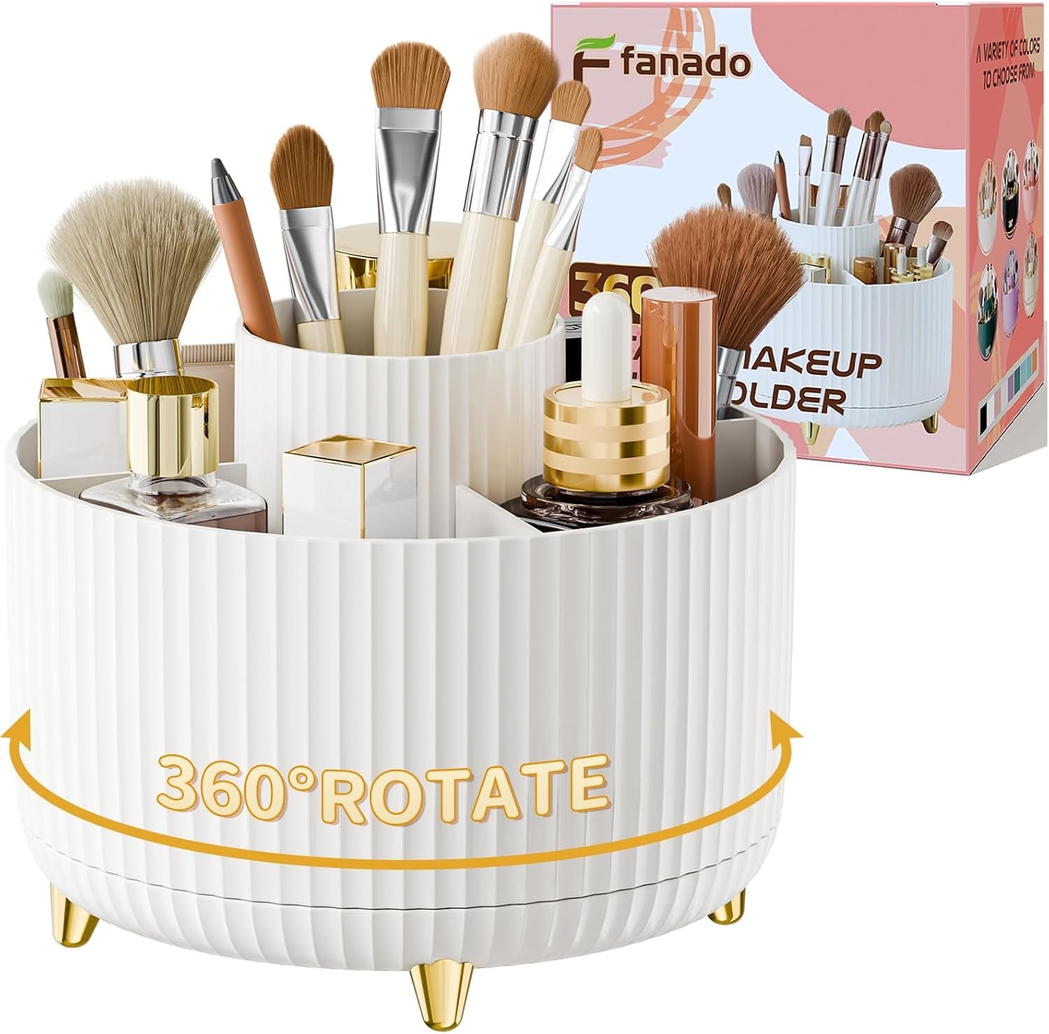 360° Rotating Makeup Brush Holder Organizer, Countertop Cosmetic & Skincare