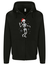 A Christmas Skeleton Wearing a Xmas Hat Skull Mens Zip Up Hoodie