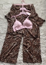 3 Piece Juicy Couture Pajama Set Animal Print Soft Satin Leopard Women s Sz L