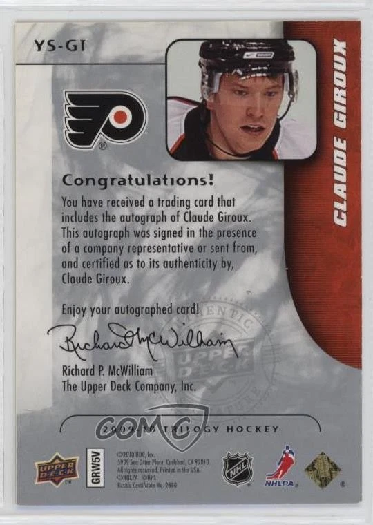 2009-10 Upper Deck Trilogy Young Star Scripts Claude Giroux #YS-GI Auto - Image 2 of 2