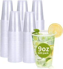 RACETOP 500 Pack 9 oz Plastic Cups, Clear Disposable 9 oz, Transparent 