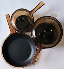 5pc Vtg Corning Visions Pyrex Teflon Ware Saucepans 1L & 2.5L LIDS 10 Skillet