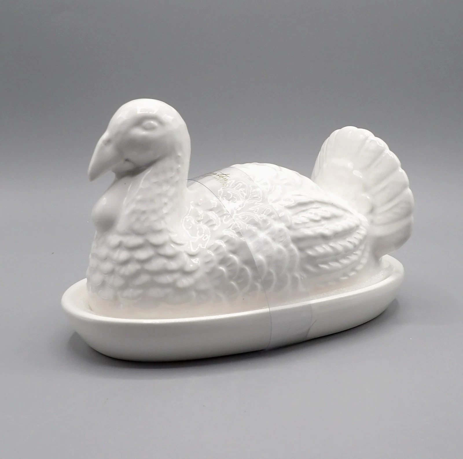 Arlington Designs White Ceramic Turkey Shaped Covered Butter Dish New
